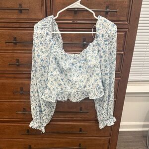 Floral Ruffle Blouse - Blue